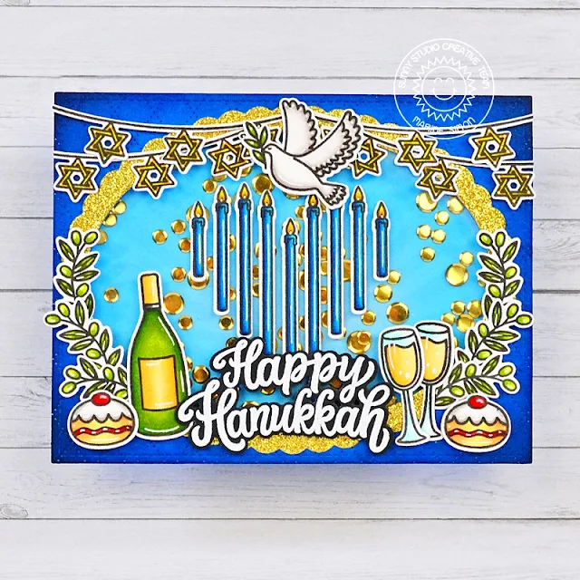 Sunny Studio Stamps: Love & Light Hanukkah Card by Marine Simon (featuring Scalloped Oval Mat Dies, Stitched Oval Dies, Dotted Diamond Dies)