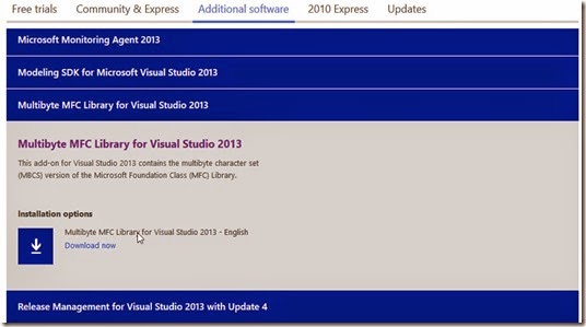 Download Multibyte MFC Library for Visual Studio 2013