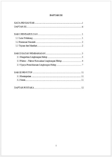 Contoh Cara Mudah dan Cepat Membuat Daftar Isi Makalah 