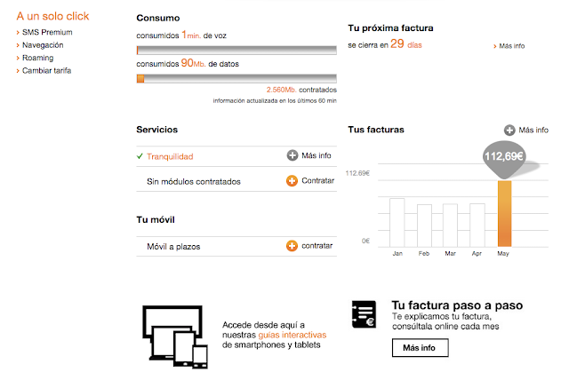 Captura del portal de cliente de Orange