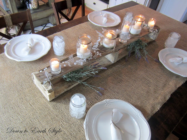 I cut down a wood pallet for the center piece and filled it with lavender