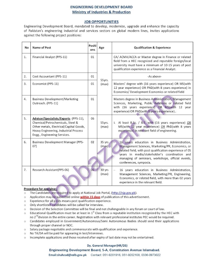 Engineering Development Board Jobs 2022 | njp.gov.pk