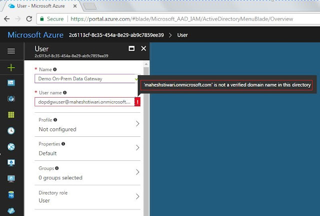 On Premises Data Gateway create user error