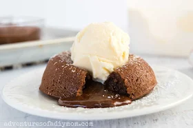 chocolate lava cake with a scoop of ice cream on top