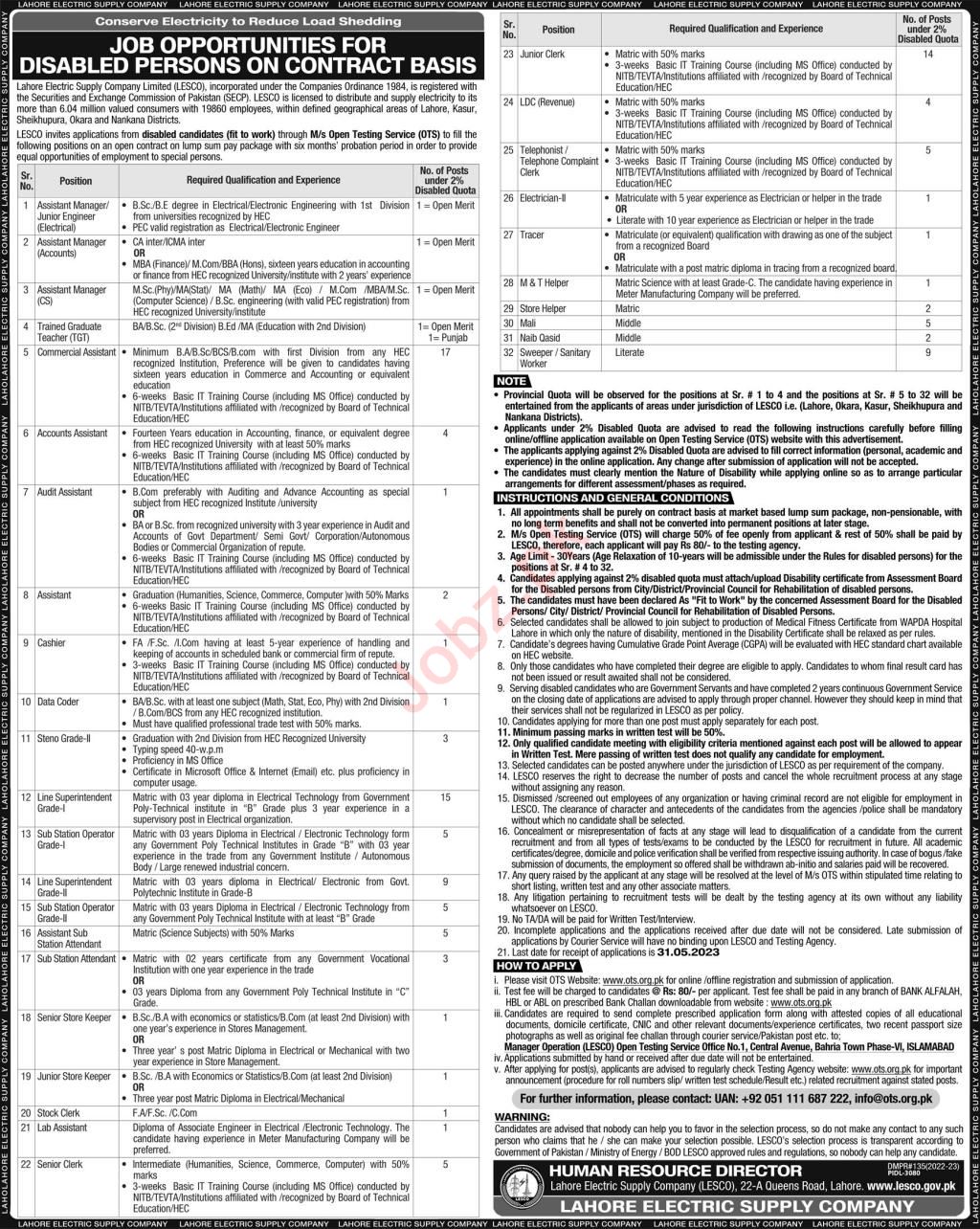 Jobs in Lahore Electric Supply Company LESCO