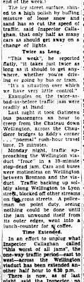 Excerpt from an Ottawa Journal traffic report on the December 22, 1954, traffic jam.