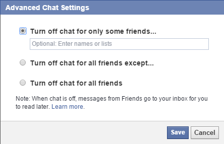 Turn of Facebook chat