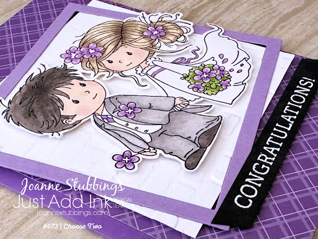 Jo's Stamping Spot - Just Add Ink Challenge #673 Wedding card using Love Me Do stamp from Whimsy Stamps