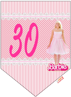 Barbie la Película: Banderines Rosa con Lunares Blancos para Descargar Gratis. Con Números. Barbie the Movie: Pink with Polka Dots Bunting for Free Download. With Numbers.