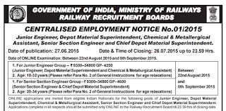 Railway Recruitment Board(RRB)JE-SSE Recruitment 2015 CEN 01/2015| 