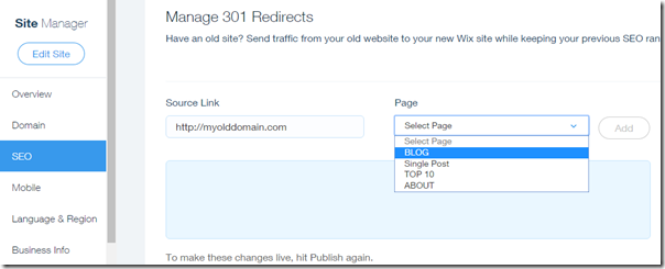 Doing 301 redirects in Wix 