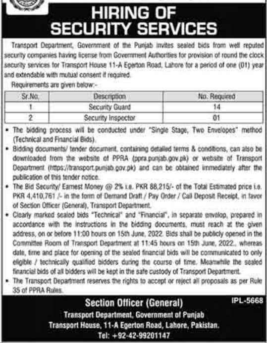 Latest Transport Department Transportation Posts Lahore 2022