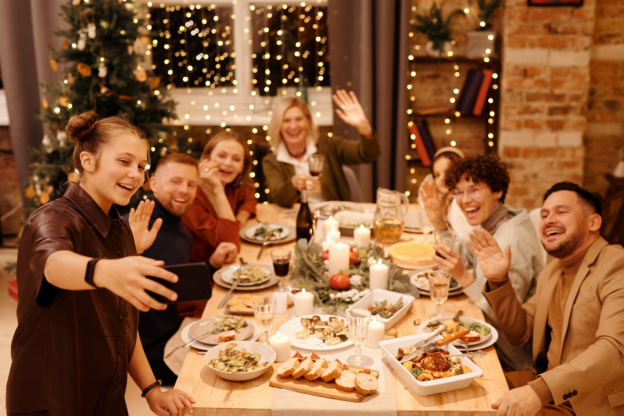 a family enjoying dinner