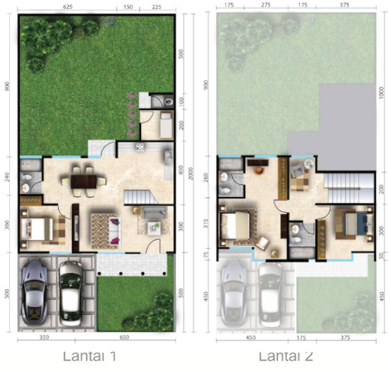 6 Denah rumah minimalis  ukuran  10x20 meter 4 kamar  tidur 2 