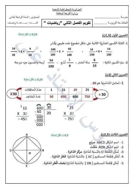 ملخصات دروس السنة الرابعة ابتدائي الفصل الثاني pdf