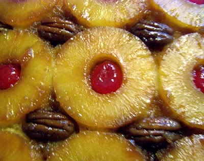 Closeup of Pineapple, cherry, and pecan topping