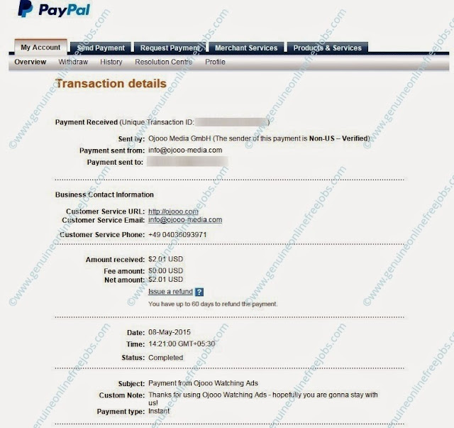 Ojooo wad payment through Paypal.