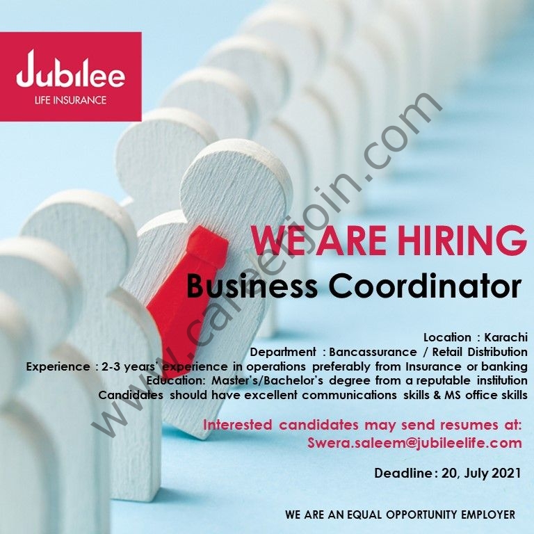 Jubilee Life Insurance Company Ltd Jobs Business Coordinator