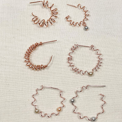 variety of coiled wire earring prototypes