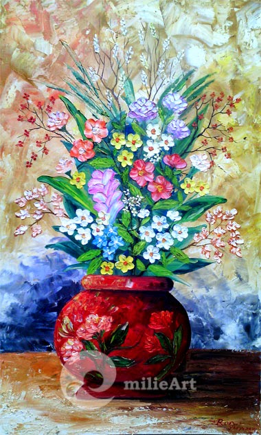 Jual Lukisan  Rangkaian Bunga  dalam Vas  60x100cm MB 069 