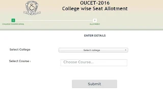 OUCET 2016 College-wise seat allotment-list