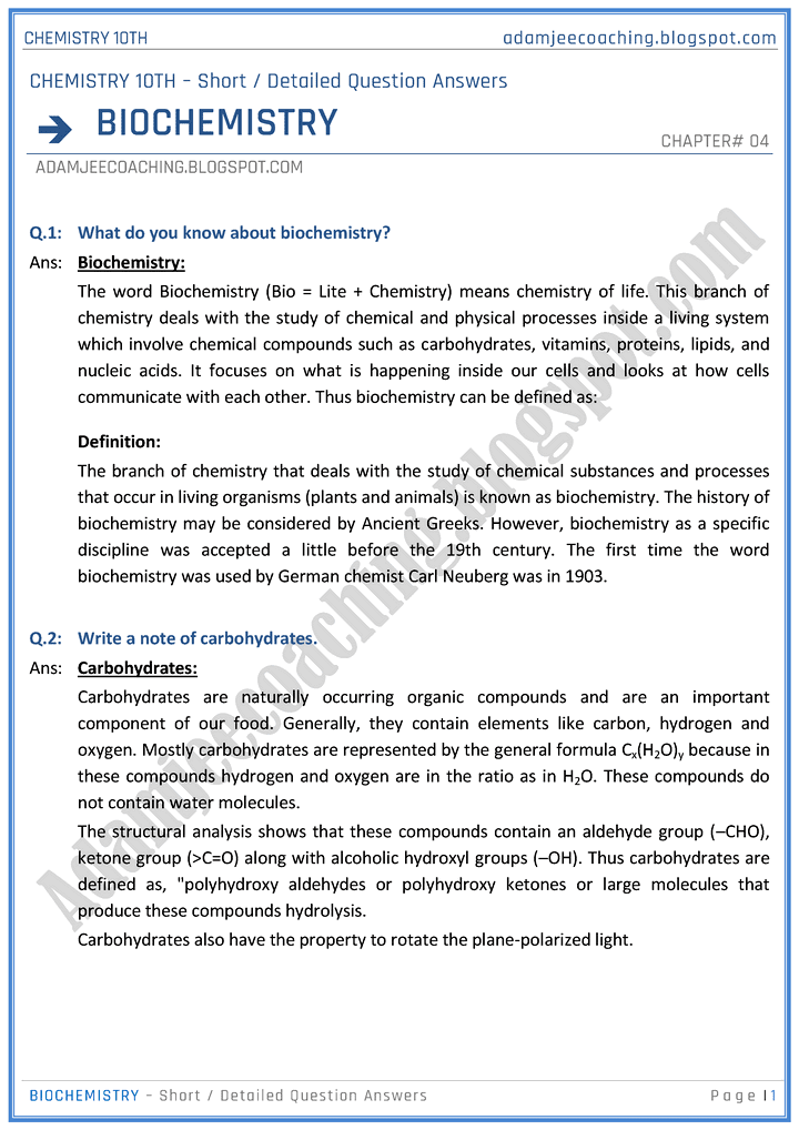 biochemistry-short-and-detailed-question-answers-chemistry-10th