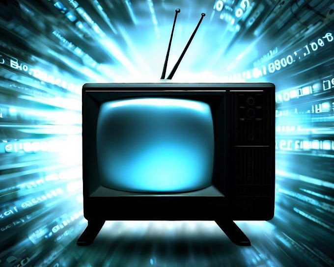 TV de tubo azul com imagem de fundo brilhante