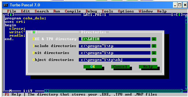 Cara Membuka File program, Membuat File .EXE, dan Keluar dari Turbo Pascal 7.0