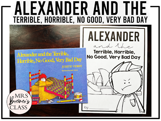 Alexander and the Terrible Horrible No Good Very Bad Day book activities unit of literacy printables, reading companion worksheets, lesson ideas, and a craft for First Grade and Second Grade