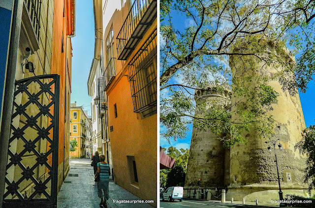 Centro Histórico de Valência, Espanha: rua medieval e Torres de Quart