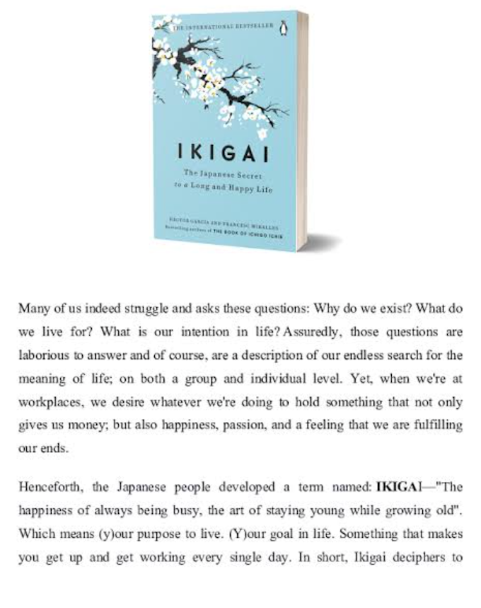 Summary of book Ikigai by Hector Garcia 
