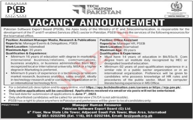 Jobs in Pakistan Software Export Board PSEB