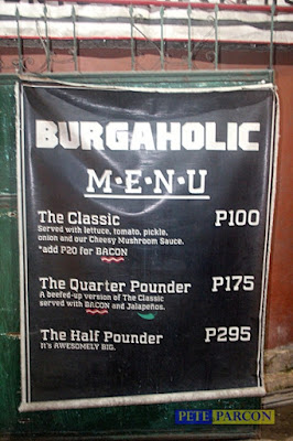 Prices of the burgers at Burgaholic