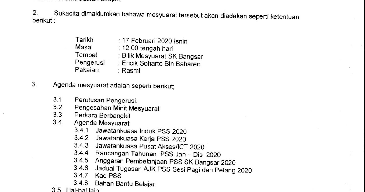 Surat Panggilan Mesyuarat Kokurikulum 3