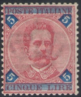 1891 Kingdom Umberto I  5 Lire Carminio & Blue