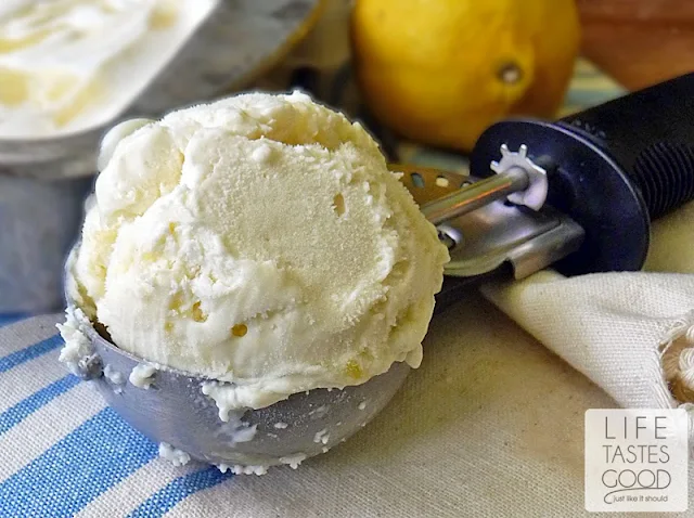 Lemon Curd Ice Cream | by Life Tastes Good is a no churn ice cream you can make in about 5 minutes with just 3 ingredients! #IceCreamWeek #NoChurn