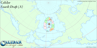 The Great Caldera, World of Calidar, Fourth Draft World Map, Stereographic Projection