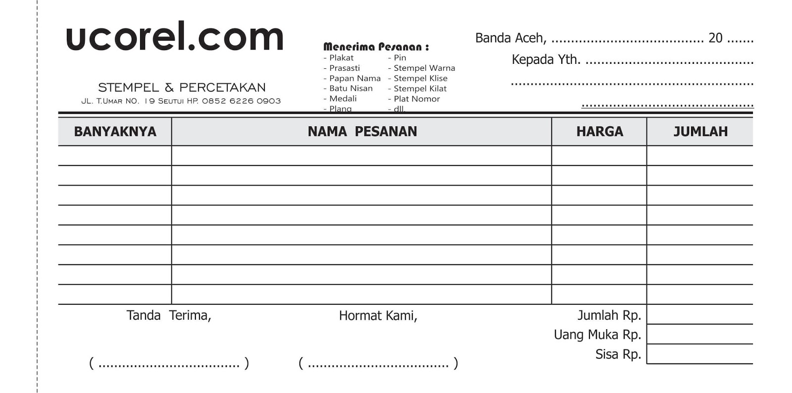 Contoh Nota Bon Kosong Format CDR - Ucorel