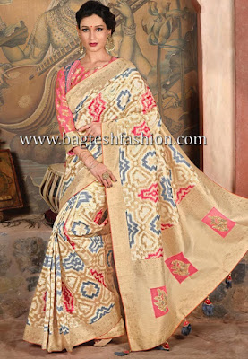 Bridal Weaved Silk Wedding Cream Saree