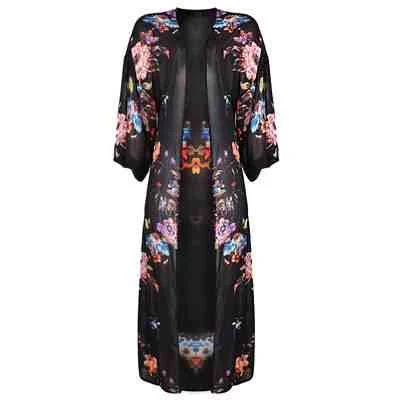 Women's Long Kimono Styled Dress - Fashionable Robe-like Garment for Special Occasions