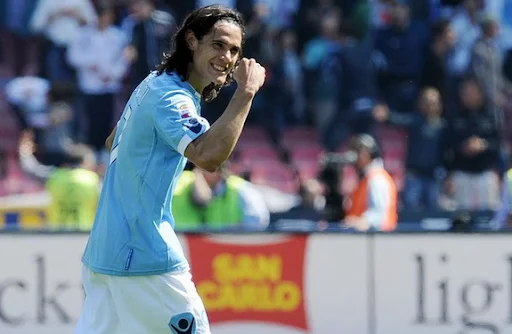 Napoli striker Edinson Cavani celebrates after scoring the winner against Lazio