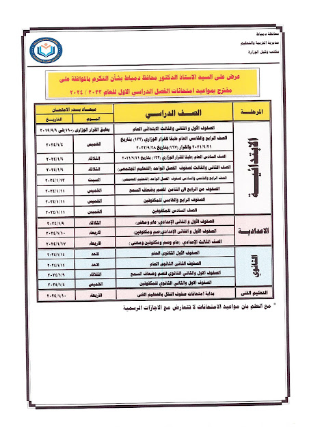 جداول  امتحانات كل فرق  محافظة دمياط ترم أول2024 %D9%85%D8%AC%D9%85%D8%B9