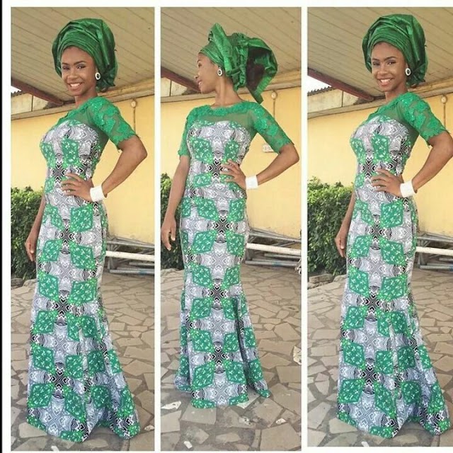 Green Ankara Fabric Mix With Lace Design