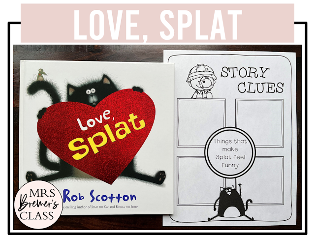 Love Splat book activities unit with literacy printables, reading companion activities, lesson ideas, and a craft for Valentine's Day in Kindergarten and First Grade