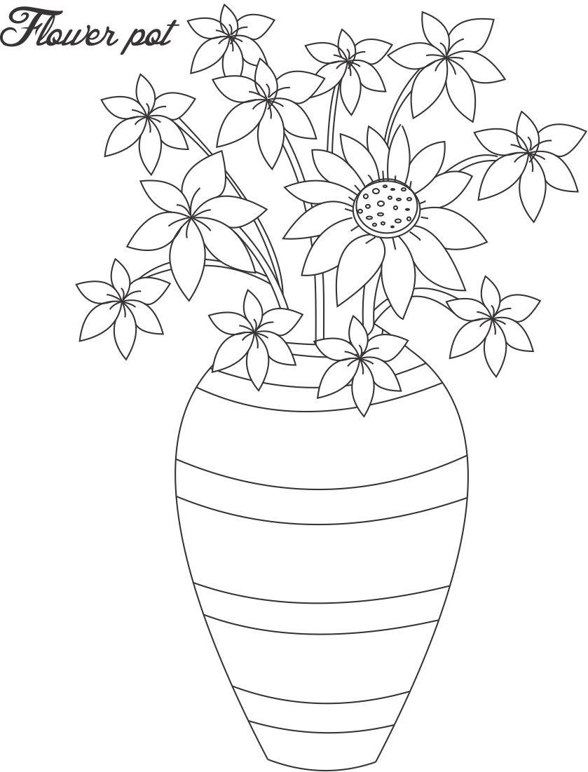 Flower Vase Coloring Page Flower Pot Coloring Page