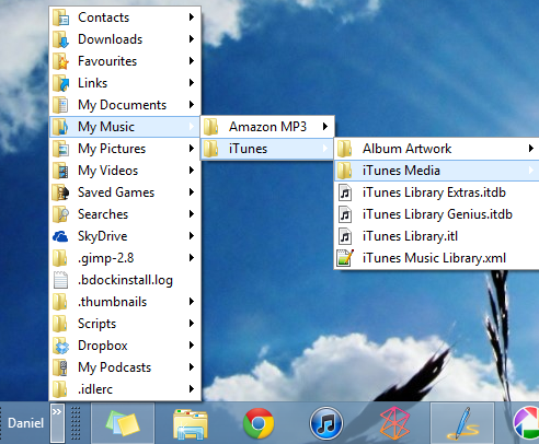 My documents menu Windows 8 taskbar