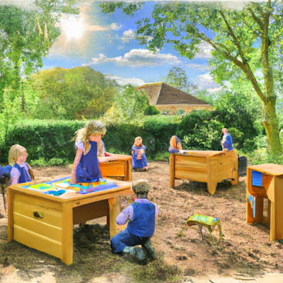A group of children playing and exploring with toys and materials, promoting critical thinking, socialization, creativity, emotional intelligence, and a love of learning.
