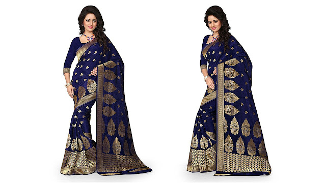 Shree Sanskruti Women's Tussar Silk Saree With Blouse Piece (Sharma Nevy Blue 715_Navy Blue)