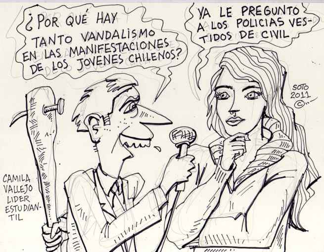 Caricatura de Camila Vallejo dirigente movimiento estudiantil en Chile por