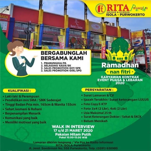 Lowongan Kerja Rita Pasaraya Purwokerto Terbaru